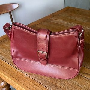 Vintage Red Leather Coach Handbag with Buckle